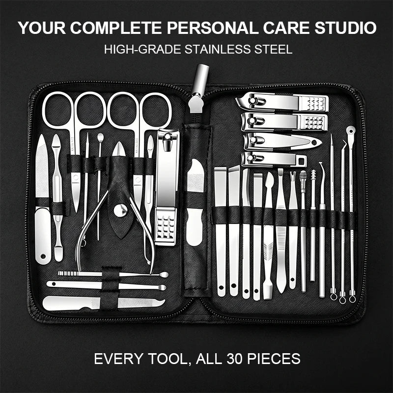 30PCS Manicure Set Pedicure Kit Professional Nail Clipper Set Stainless Steel Manicure Kit Nail Kit with Storage Box for Family