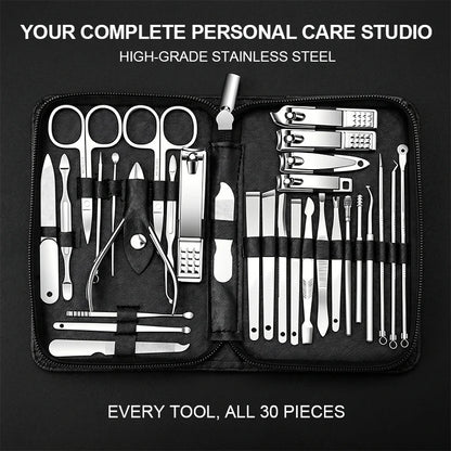 30PCS Manicure Set Pedicure Kit Professional Nail Clipper Set Stainless Steel Manicure Kit Nail Kit with Storage Box for Family
