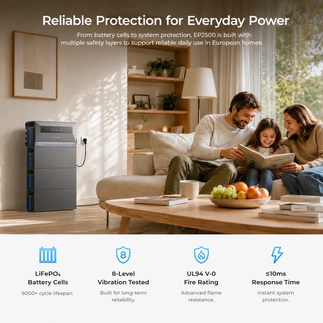 OUKITEL EP2500 Balkong Solcells- & Energilagringssystem – LiFePO4 2048–6144Wh, 4000W PV, 800–2500W On/Off-Grid, IP65, EU-lager (Tyskland)