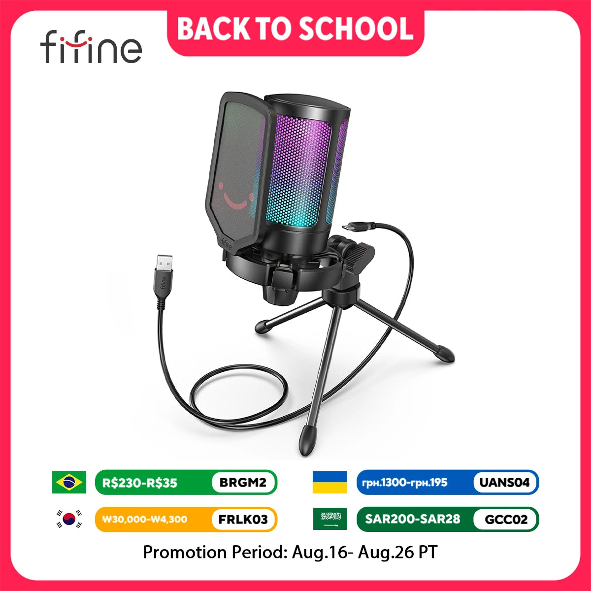 FIFINE USB Condenser Gaming Microphone, for PC PS4 PS5 MAC with Pop Filter Shock Mount&Gain Control for Podcasts ,Ampligame A6V