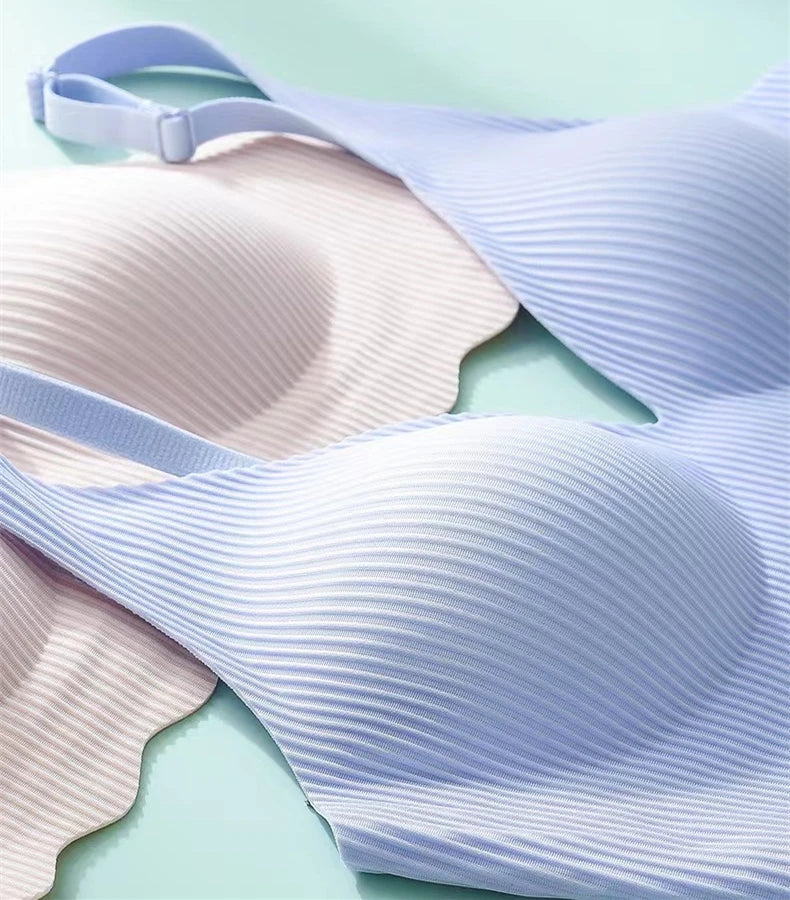 Dam Sömlös Randig BH – Push-up Trådlös Samlande Liten Byst Urhålad Design, 5 Färger S–XL