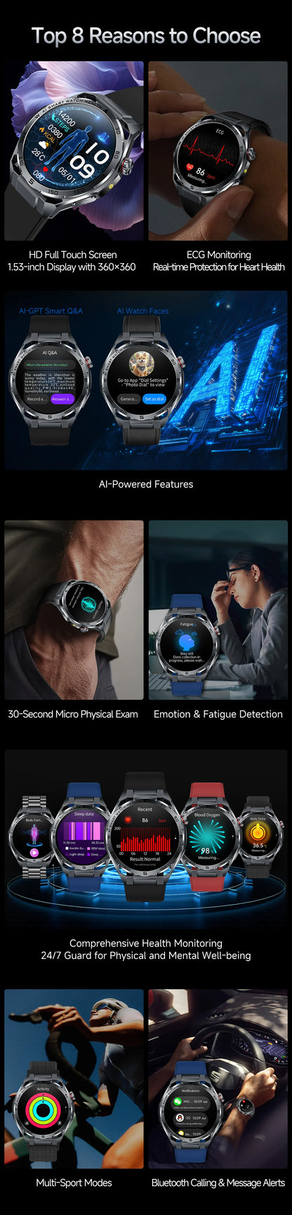 2026 New AI Health Care Accurate Detection ECG Smart Watch Blood Pressure lipids Uric Acid Analysis Bluetooth Call Smart Watches
