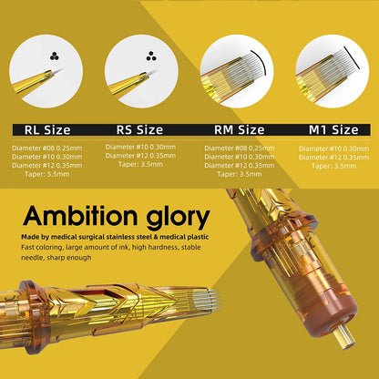 Ambition Glory Tattoo Cartridge Mix Needle 0.25mm 0.3mm 0.35mm Round Liner Shader Magnum Tattoo Needles 1rl 3rl 5rl 7rm 9rm 13rm