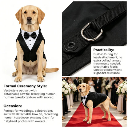 Dog Tuxedo Suit Formal with Bowtie Collar Bandana Set Wedding Party Costume Doggy Prince Shirt for Engagement Pet Clothes