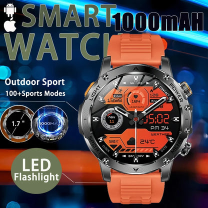 2026 New Men's GPS Outdoor Sports Smart Watch AMOLED Screen NFC Flashlight Heart Rate Monitor Waterproof Bluetooth Call 1000mAh