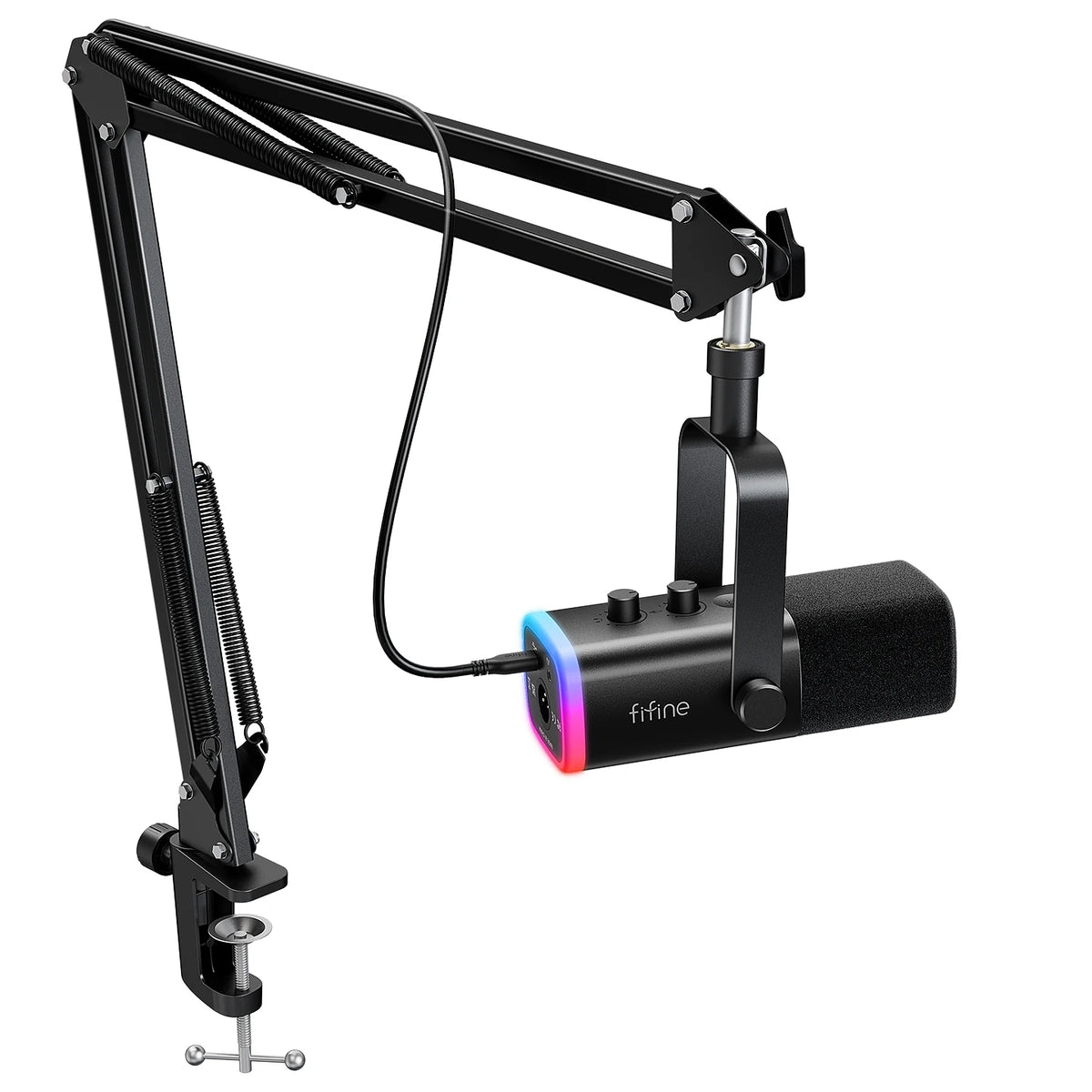 FIFINE AM8T USB/XLR-streamingmikrofon – dynamisk, RGB och hörlursutgång