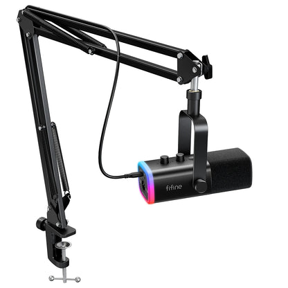 FIFINE AM8T USB/XLR-streamingmikrofon – dynamisk, RGB och hörlursutgång