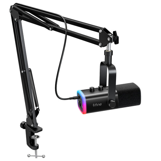 FIFINE AM8T USB/XLR-streamingmikrofon – dynamisk, RGB och hörlursutgång