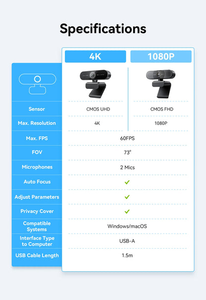 EMEET 4K/1080P Webcam for PC/Computer PDAF Auto Focus Video Camera With Dual Mics Web Camera Works for Zoom/Teams