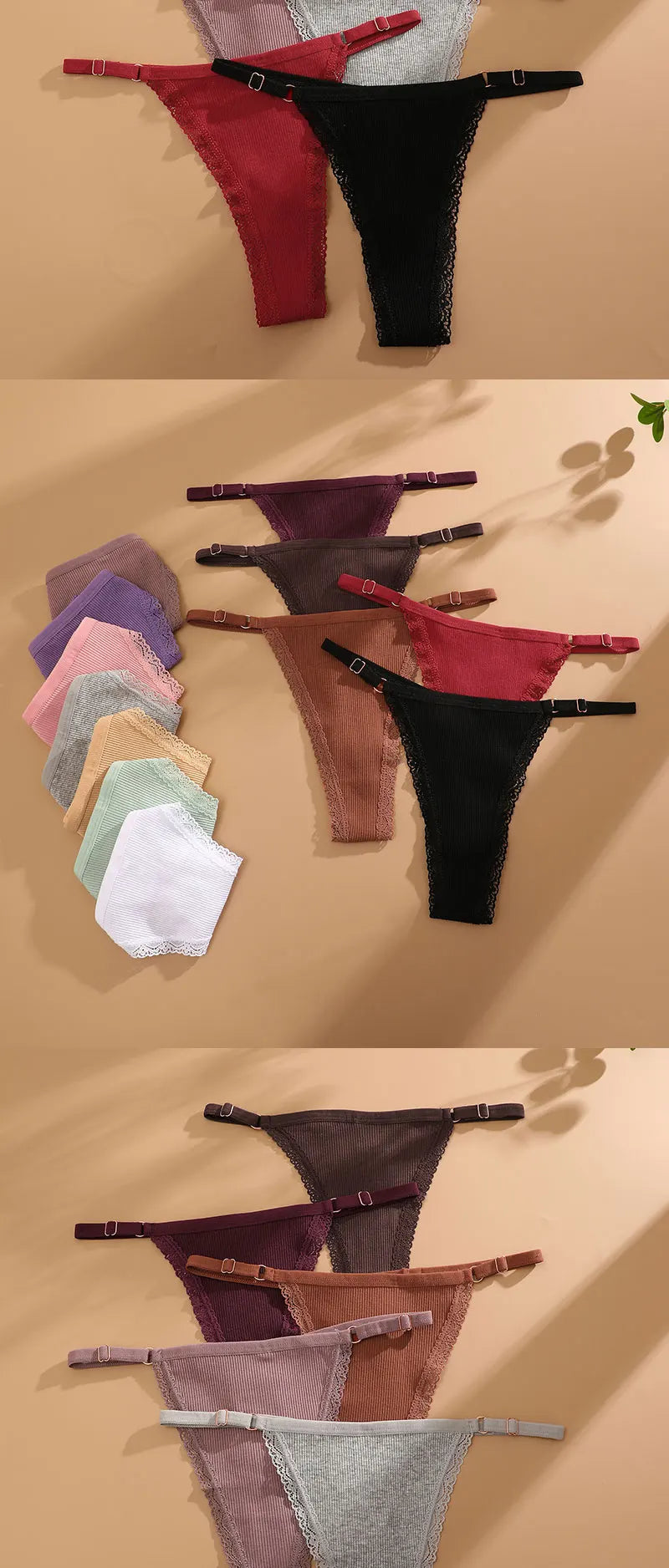 FINETOO 5PCS/Set Sexy G-string Panties Cotton Women's Underwear Adjustable Waist Girl Female Pantys Bikini Lady Thongs Lingerie