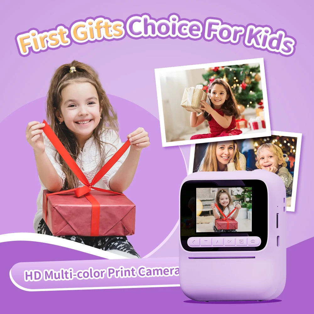 New Kids Instant Digital Camera 2.4 Inch IPS Screen 8X Zoom Mini Single Color Print Camera For Kids 3-12 Years Birthday Gifts