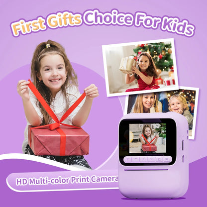 New Kids Instant Digital Camera 2.4 Inch IPS Screen 8X Zoom Mini Single Color Print Camera For Kids 3-12 Years Birthday Gifts