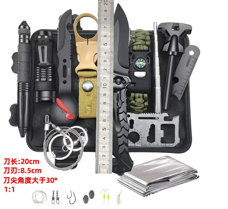 13 in 1 Outdoor Survival Kit Multi-function Emergency First Aid Tools Camping Hiking Self Defense Gear