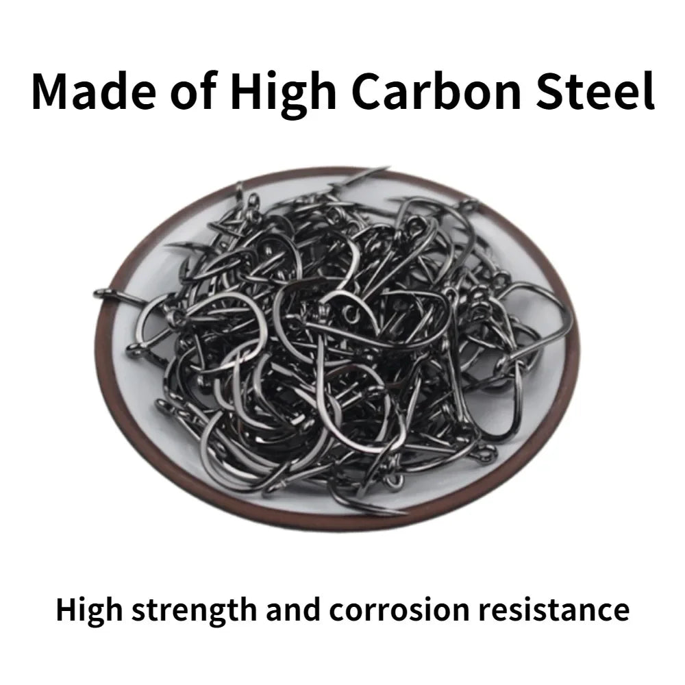 50PCS Single Circle Offset Fishing Hooks – High Carbon Steel Barbed for Carp Fly Fishing & Sea Tackle