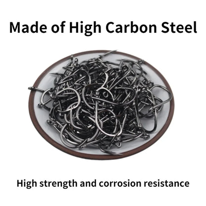 50PCS Single Circle Offset Fishing Hooks – High Carbon Steel Barbed for Carp Fly Fishing & Sea Tackle