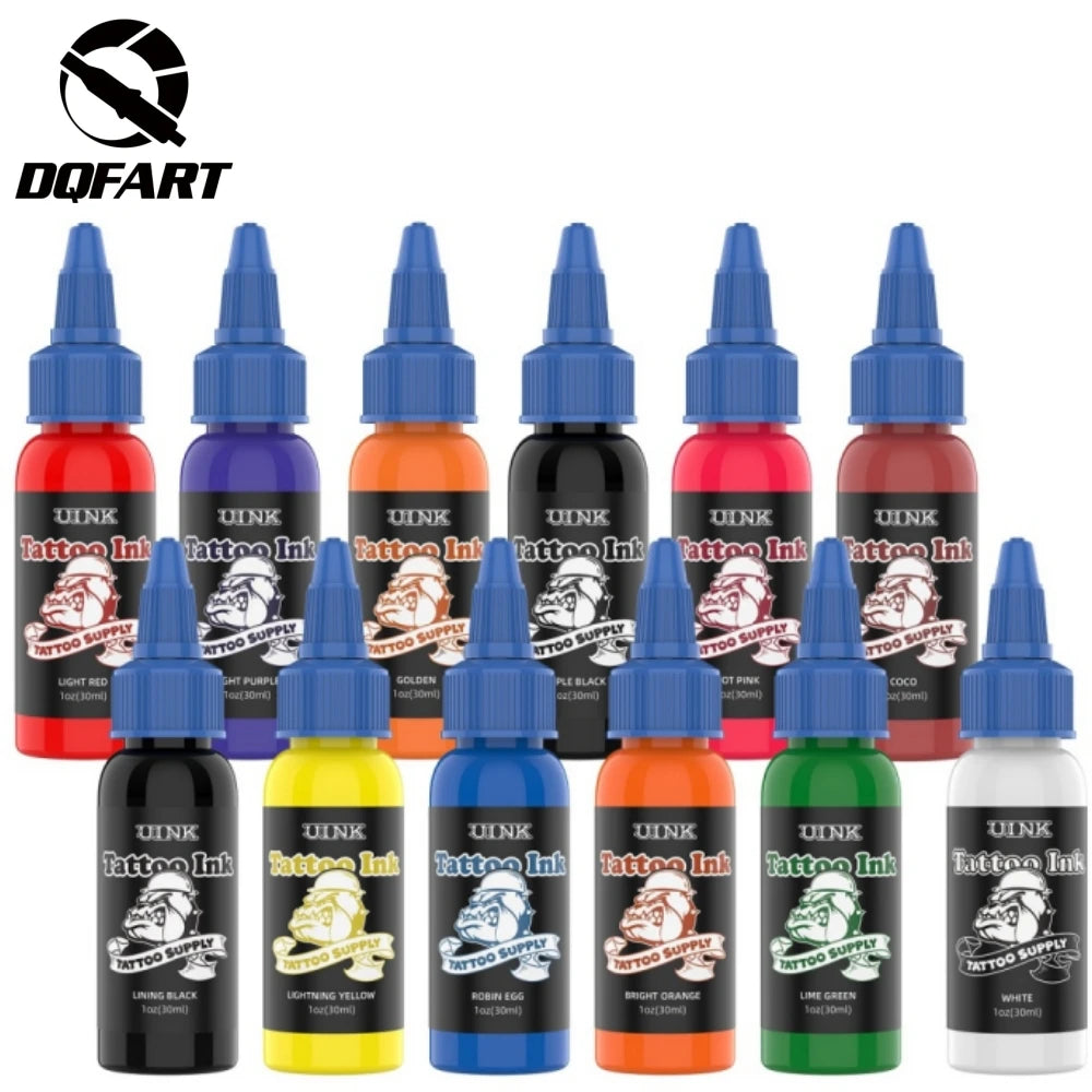 DQFART UINK 30ml 12Pcs/Set Safe Tattoo Ink High-quality Long-lasting Professional Artists Body Art Creative Designs Beginner