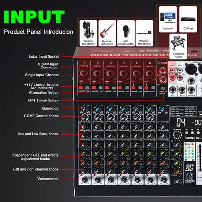 FULUODE X1-seriens ljudmixer med Bluetooth och 99 DSP-effekter