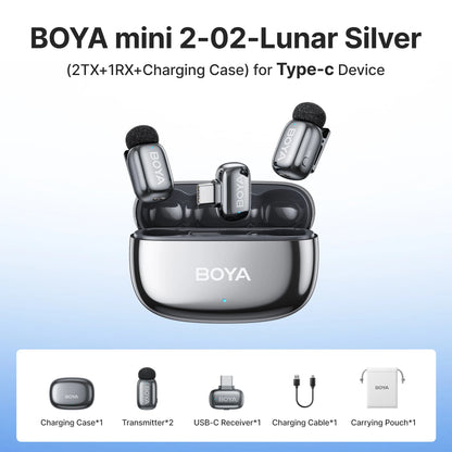 BOYA Mini 2 Wireless Lavalier Microphone AI Noise Reduction Mini Mic for iPhone 6-14/15-17 USB-C Android Phone Video Recording