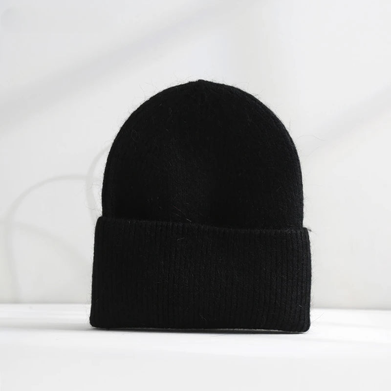 Fluffy Angora Hat Rabbit Fur Warm Winter hat For Womans Cashmere Wool Soft Beanies Blue Knitted Hat Outdoor Ski Female