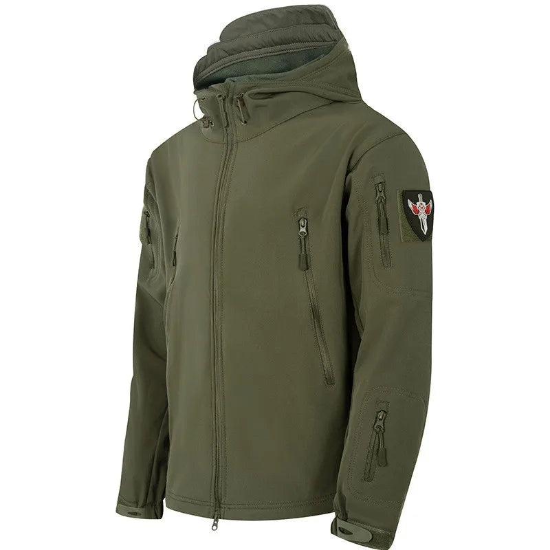 Men's Tactical Soft Shell Jacket Military Windproof Waterproof Hooded Outdoor Jacket Warm Bomber Coat for Hunting Hiking Camping