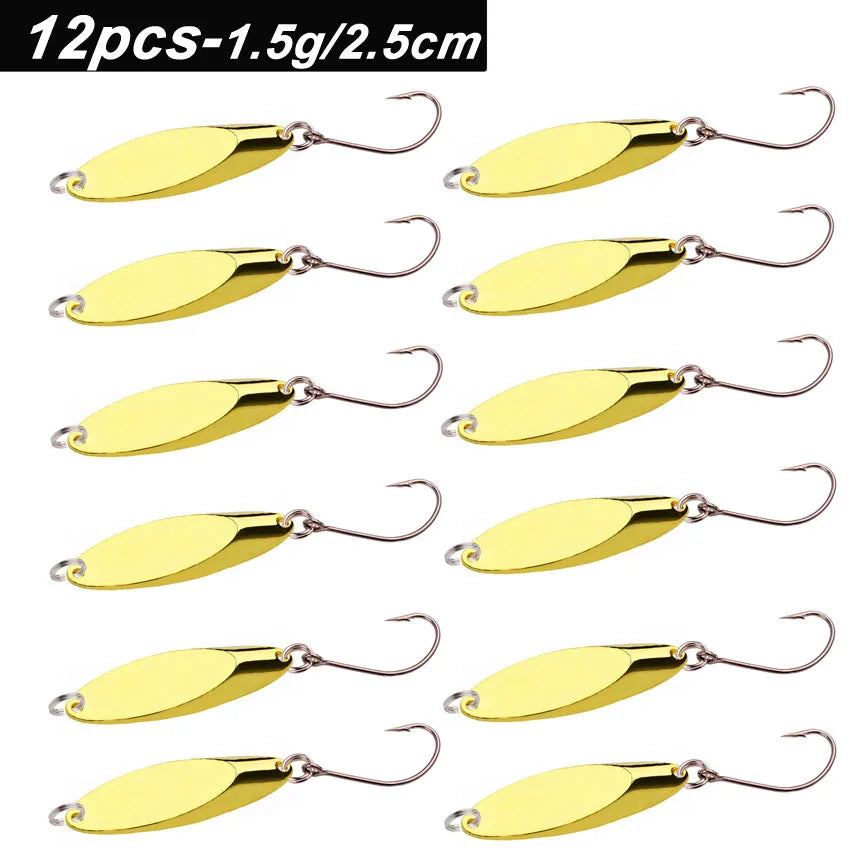 12pcs Metal Spinner Spoon Lures Trout Fishing Lure Hard Bait Sequins Paillette Artificial Baits Spinnerbait Fish Tools 1.5g-56g