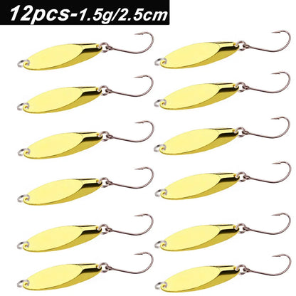 12pcs Metal Spinner Spoon Lures Trout Fishing Lure Hard Bait Sequins Paillette Artificial Baits Spinnerbait Fish Tools 1.5g-56g