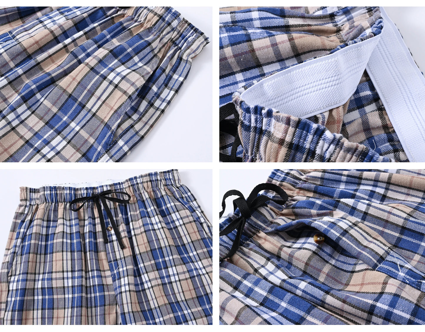 Men's 3Pcs Pajama Sleeping Pants Cotton Plaid Pjs, Long Plaid Print Sleepwear Pajama Pants with Elastic Waist Homewear