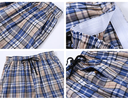 Men's 3Pcs Pajama Sleeping Pants Cotton Plaid Pjs, Long Plaid Print Sleepwear Pajama Pants with Elastic Waist Homewear
