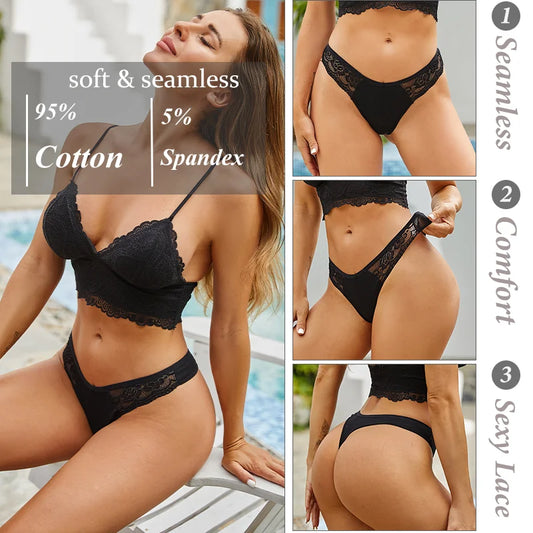4-pack G-string i bomull med låg midja för dam