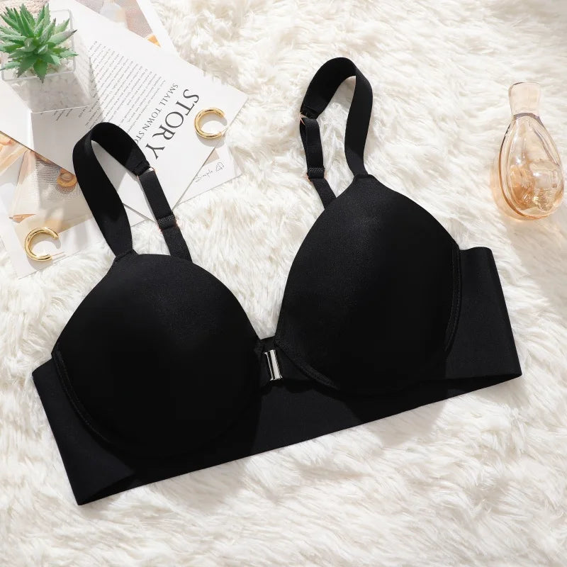 Seamless Push Up Bra Women Deep V Cup Underwear Front Closure Comfort Lingerie Adjustable Strap Plus Size Solid Color