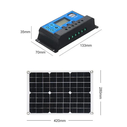 Komplett Solkraftsystem 4000W/6000W – 20W Monokristallin Solpanel + Modifierad Sinusvåg Inverter 110V/220V + 30A PWM-regulator 12V/24V