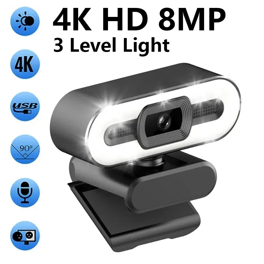 USB-webbkamera med mikrofon och utfyllnadsljus – 2K/4K-val