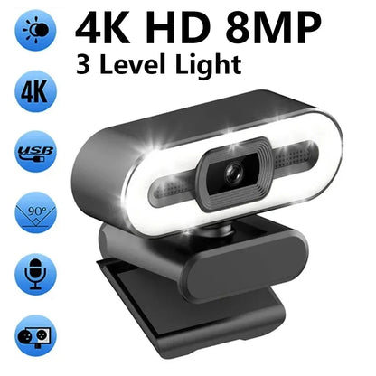 USB-webbkamera med mikrofon och utfyllnadsljus – 2K/4K-val