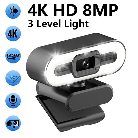 USB-webbkamera med mikrofon och utfyllnadsljus – 2K/4K-val