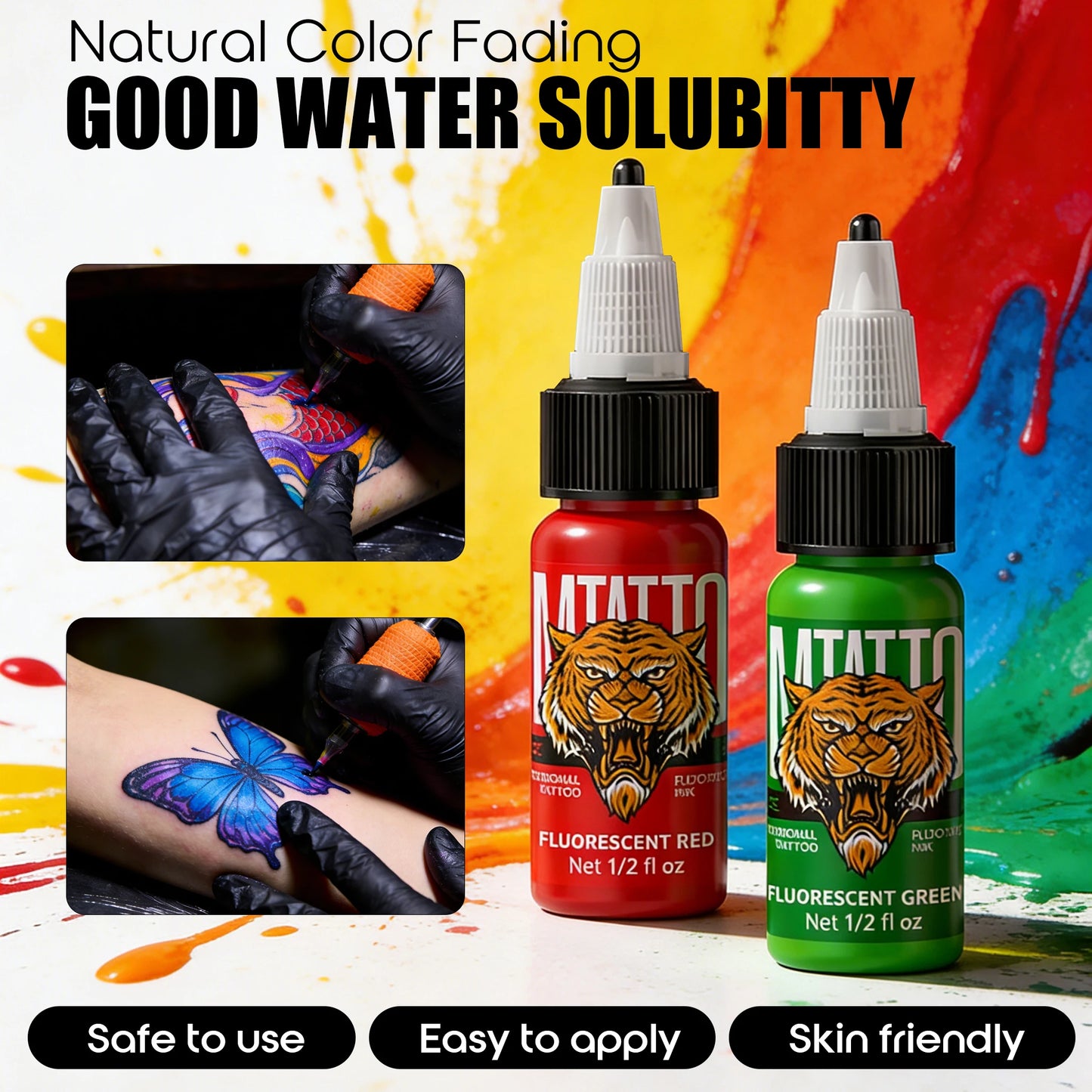 DM Fluorescent Tattoo Ink 15ml 1/8PCS Color Professional Beauty Paints Natural Plant Extract Pigment Body Painting Tattoo Ink