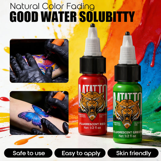 DMTATTOO Fluorescerande Tatueringsbläck – 15ml Vattenbaserat UV-bläck Lyser i Mörker 8 Färger Professionellt Pigment Body Art 2026