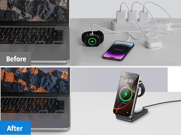 3-in-1 Foldable Magnetic Wireless Charger Station for iPhone 17/16/15/14/13/12 Apple Watch AirPods Wireless Charging Stand