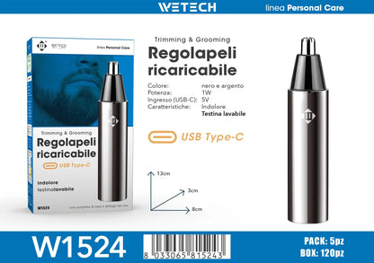 WETECH W1524 näs- och öronhårstrimmer med USB-C-laddning