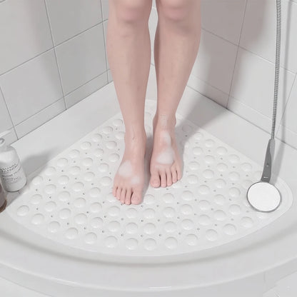 Japanese Style  Corner Fan Shape Bathroom Shower Mat Non Slip Suction Cup Bath Mat Quick‑Drain Anti‑Fall Shower Room Floor Mat