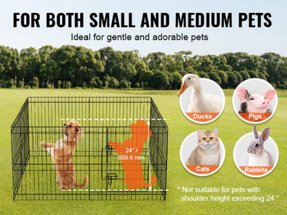 Dog Playpen, 8 Panels Foldable Metal Dog Exercise Pen with Bottom Pad, 61 cm H Pet Fence Puppy Crate Kennel with Ground Stakes, Indoor Outdoor Dog Pen for Small Medium Pets, for Camping, Yard