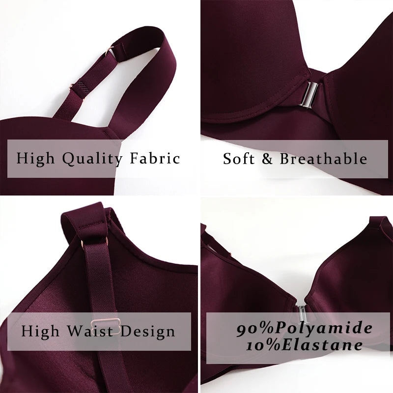 Seamless Push Up Bra Women Deep V Cup Underwear Front Closure Comfort Lingerie Adjustable Strap Plus Size Solid Color