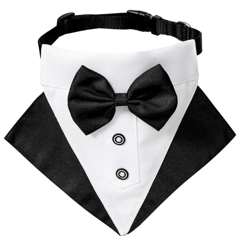 Dog Tuxedo Suit Formal with Bowtie Collar Bandana Set Wedding Party Costume Doggy Prince Shirt for Engagement Pet Clothes