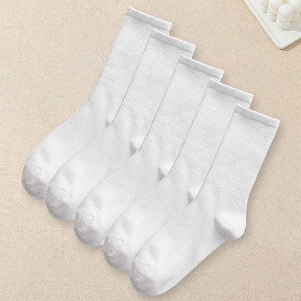 1/510 Pairs Women Solid Color Socks Simple Versatile Fashionable Socks Antibacterial Odor Resistant Breathable Comfortable Socks