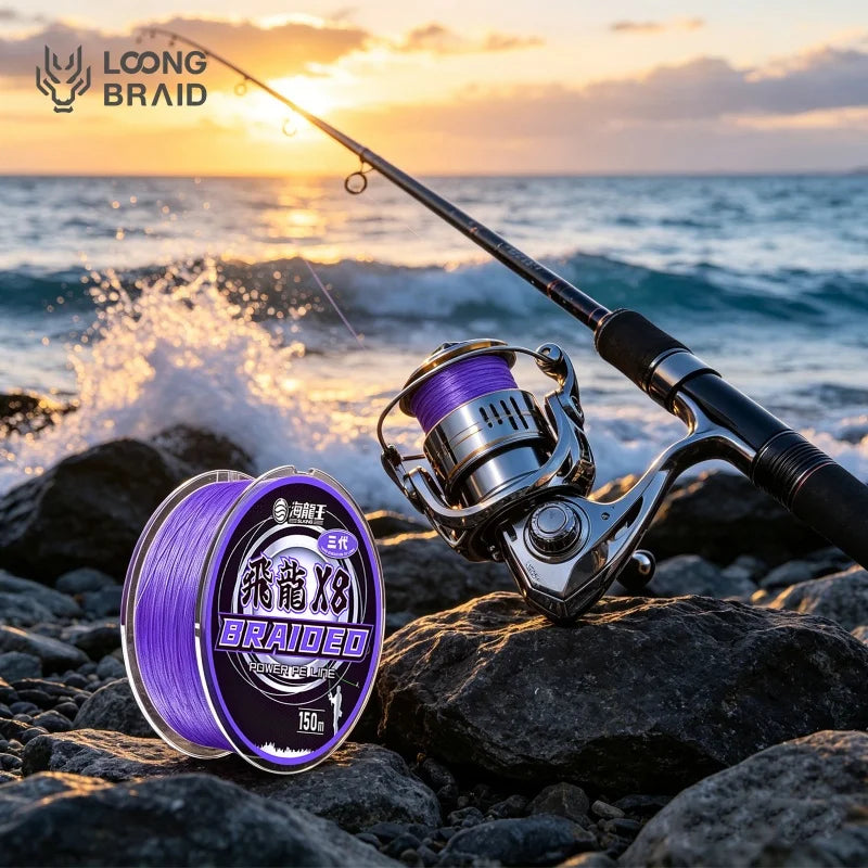 LOONG BRAID 150M 8 Strands PE Braided Fishing Line X8 Fade Resistant Purple Ultra Thinner Line Wear Resistant Fishing Line