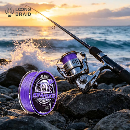 LOONG BRAID 150M 8 Strands PE Braided Fishing Line X8 Fade Resistant Purple Ultra Thinner Line Wear Resistant Fishing Line