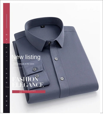 Men's long sleeved elastic shirt, non ironing business dress, professional work attire, stand up collar shirt  men shirts