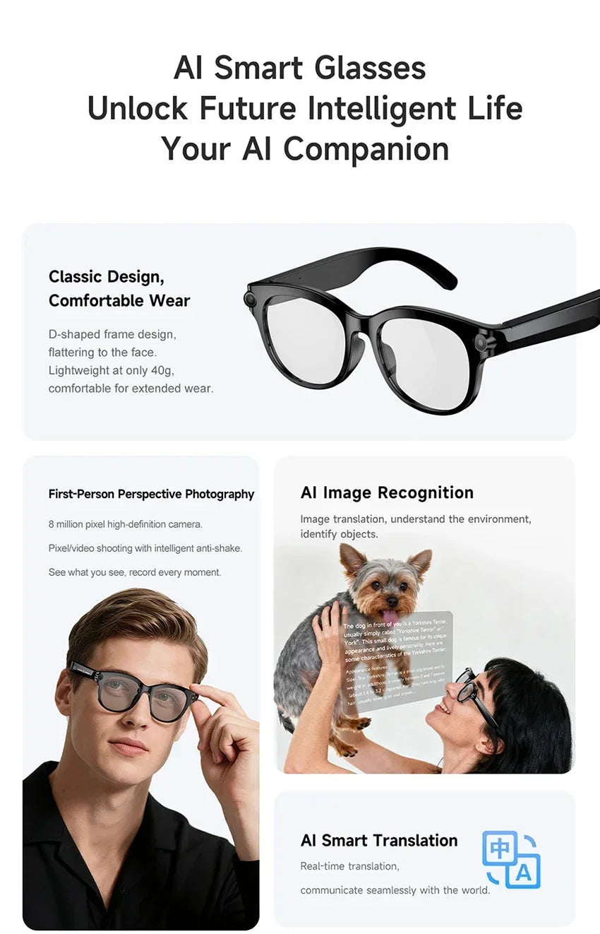 Xiaomi Smart AI Glasses 800W Shooting Camera HD Photo Video Voice Call Translation Waterproof Bluetooth AI Motorcycle Glasses