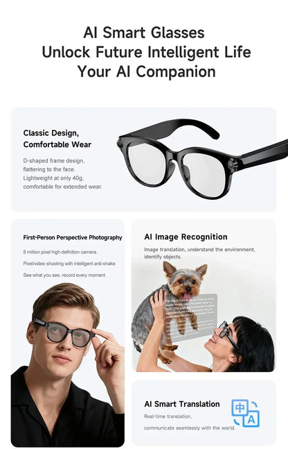 Xiaomi Smart AI Glasses 800W Shooting Camera HD Photo Video Voice Call Translation Waterproof Bluetooth AI Motorcycle Glasses