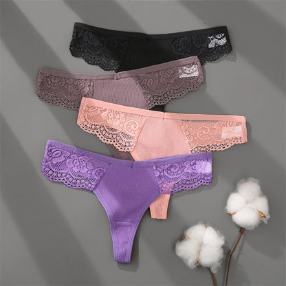 FINETOO 3-pack spetsstring i bomull med låg midja