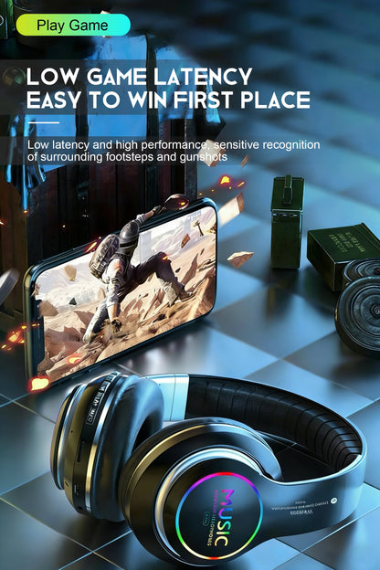 Wireless Bluetooth 5.0 HiFi Headphone With On-Ear Headset Stereo Sound Earphones Sports Office Game Foldable Low Latency